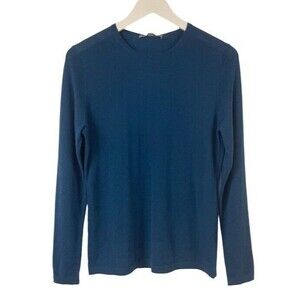 Neiman Marcus Blue Cashmere Long Sleeve Crewneck Top Coastal Lightweight Medium